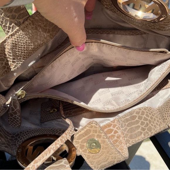 Michael Kors Tan Python Leather Double Handle Bag EUC - Picture 6 of 14
